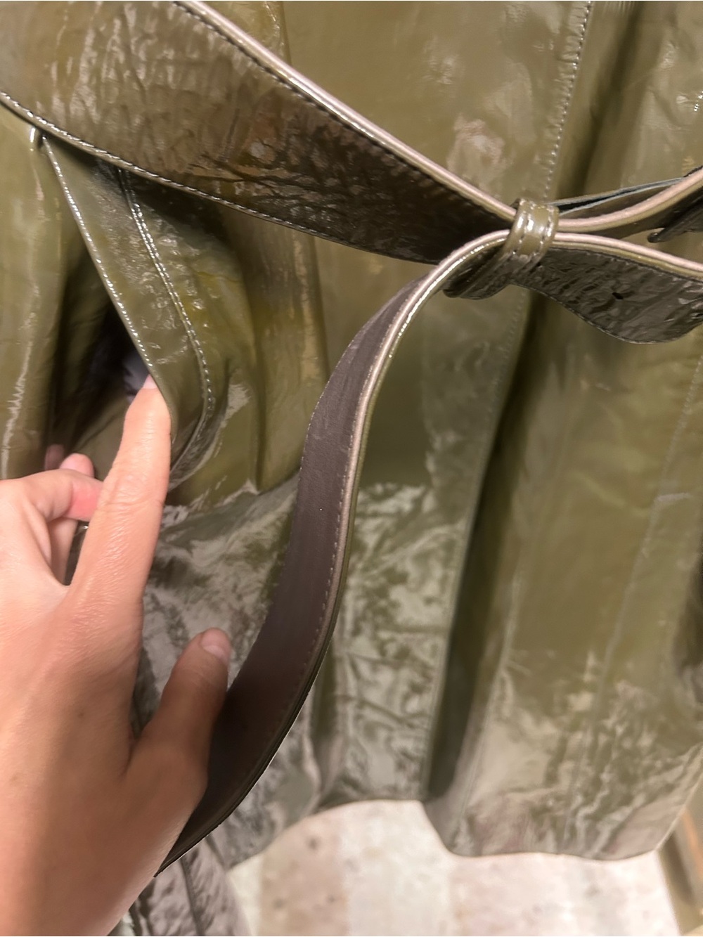 Authentic Prada elephant grey (green)Patent Trench Coat with flaws - Picture 10 of 16